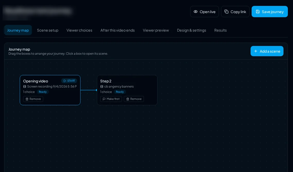 Blue Flame Video Journey map connecting an opening video to a second scene