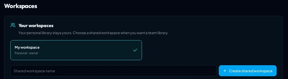 Blue Flame Workspaces screen