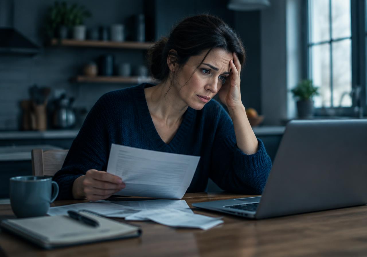Illustrative photo: a business owner looking worried at an unexpected bill